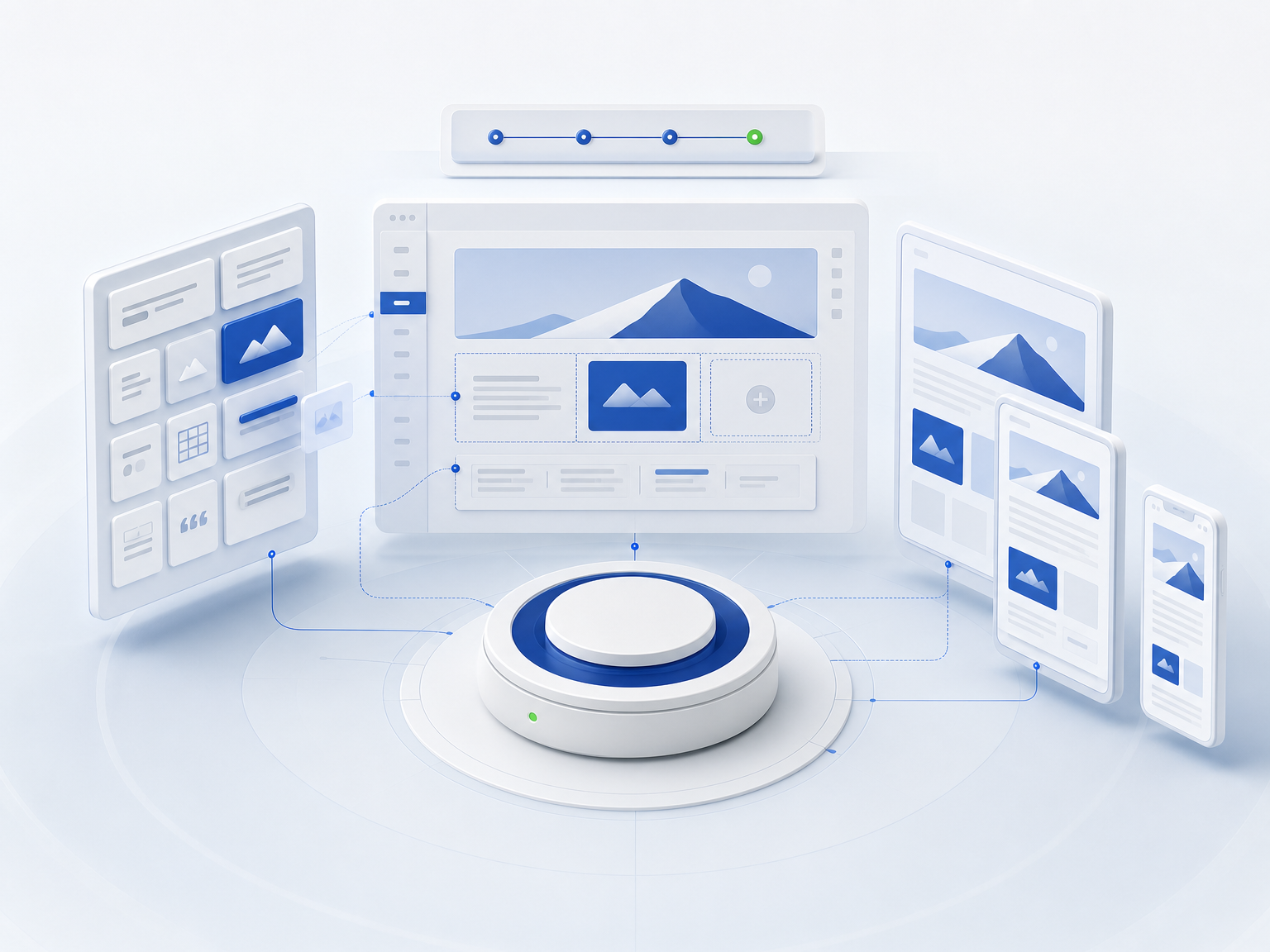 A modular content system connected to responsive interface previews.